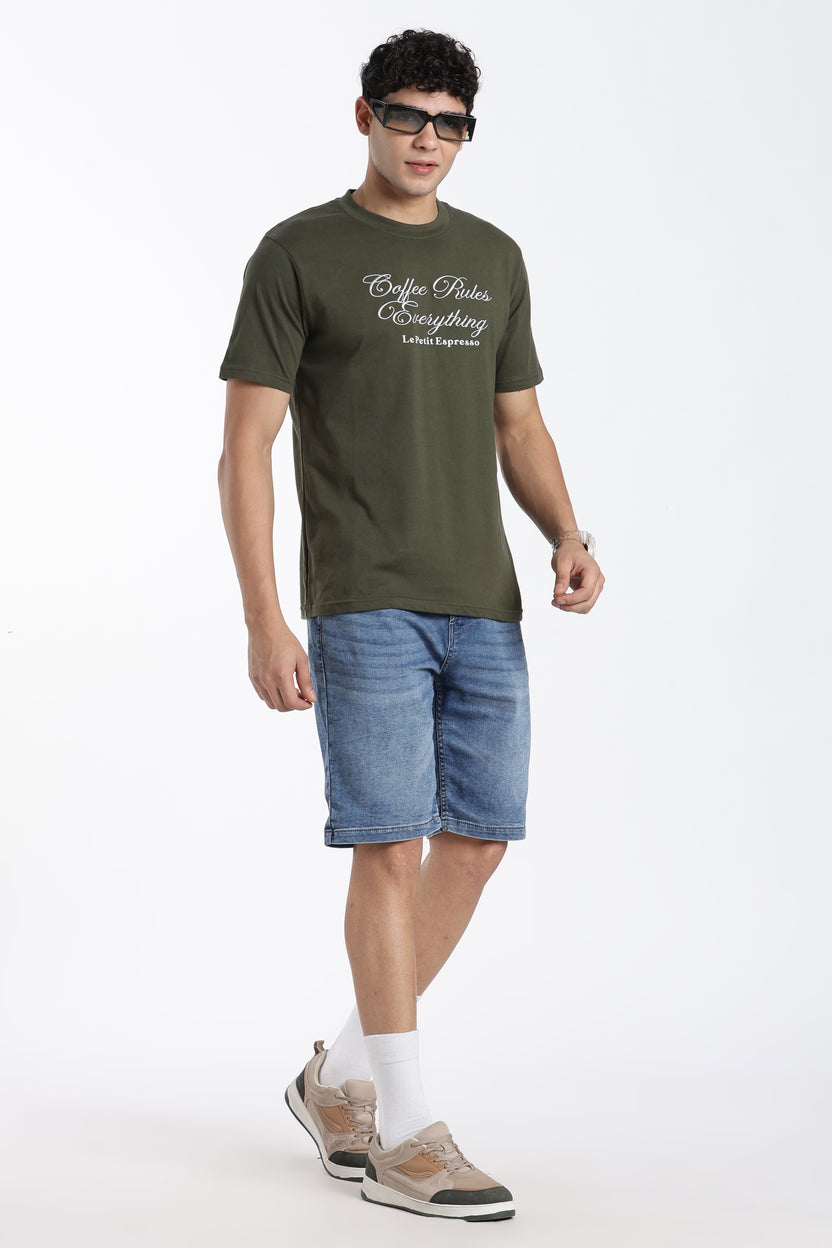 Olive Typographic Regular Fit T-Shirt For Men - Image 6