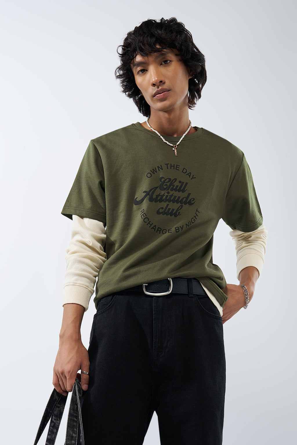 Olive Printed Regular Fit T-Shirt for Men - Image 1