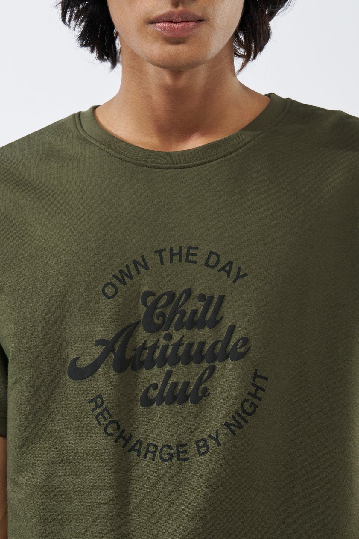 Olive Printed Regular Fit T-Shirt for Men - Image 3