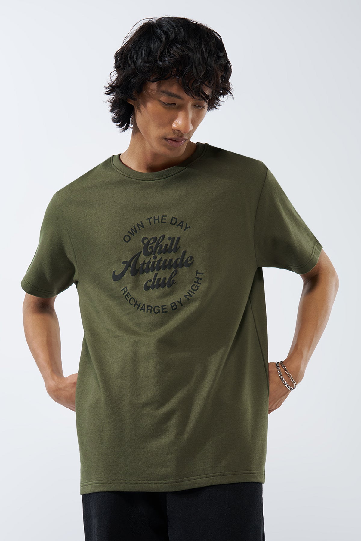 Olive Printed Regular Fit T-Shirt for Men - Image 2