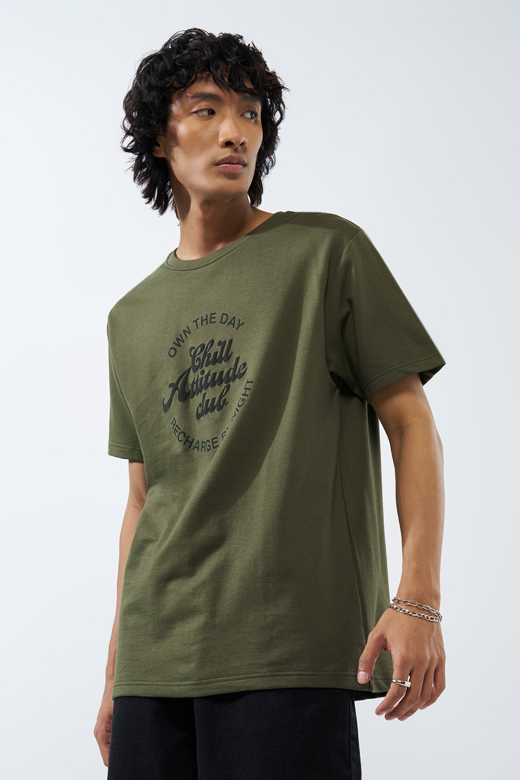 Olive Printed Regular Fit T-Shirt for Men - Image 4
