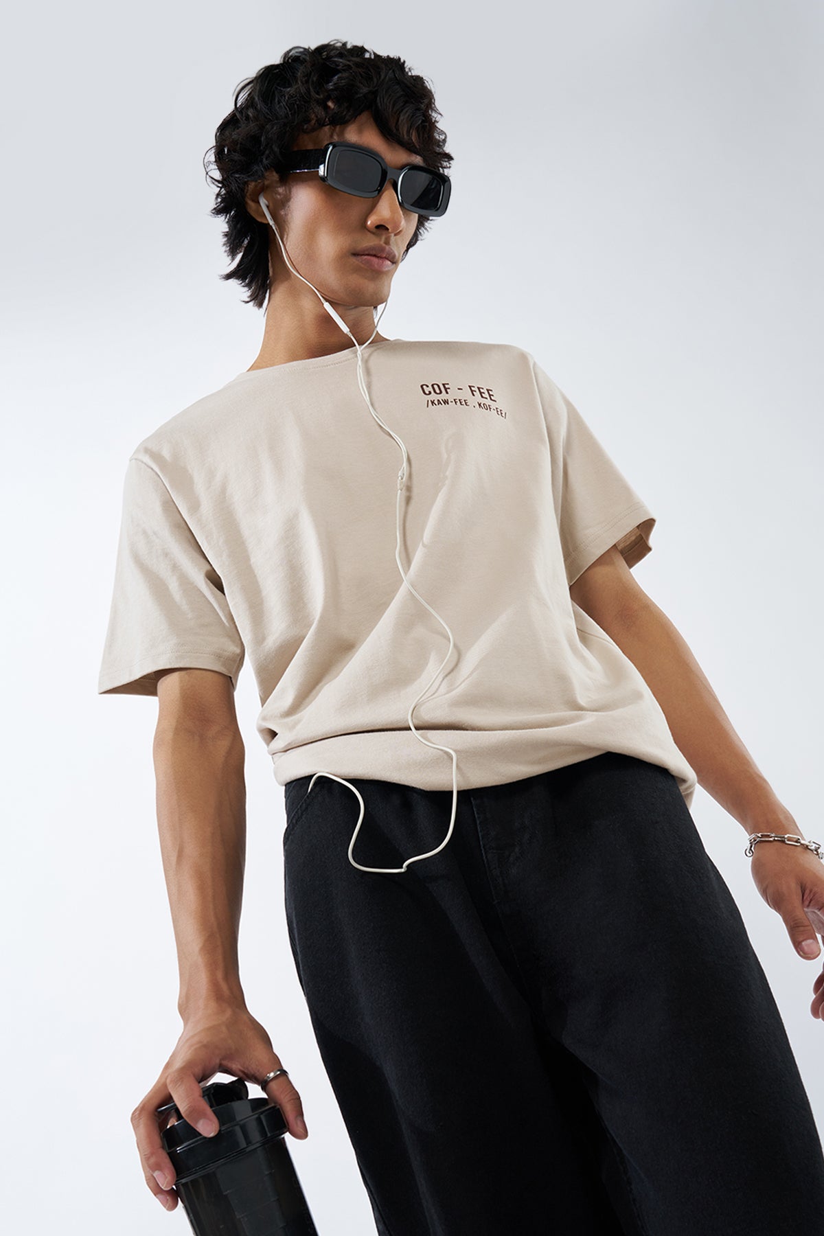 Beige Printed Regular Fit T-Shirt for Men - Image 1