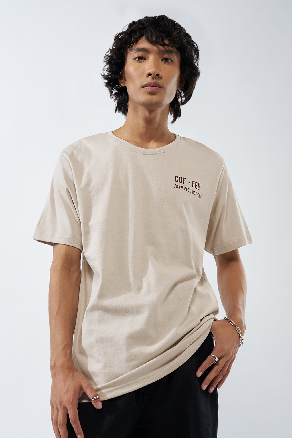Beige Printed Regular Fit T-Shirt for Men - Image 2