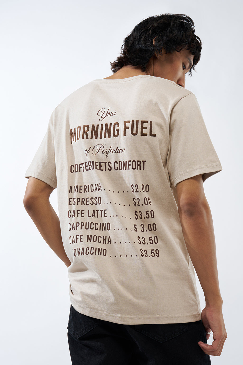 Beige Printed Regular Fit T-Shirt for Men - Image 5