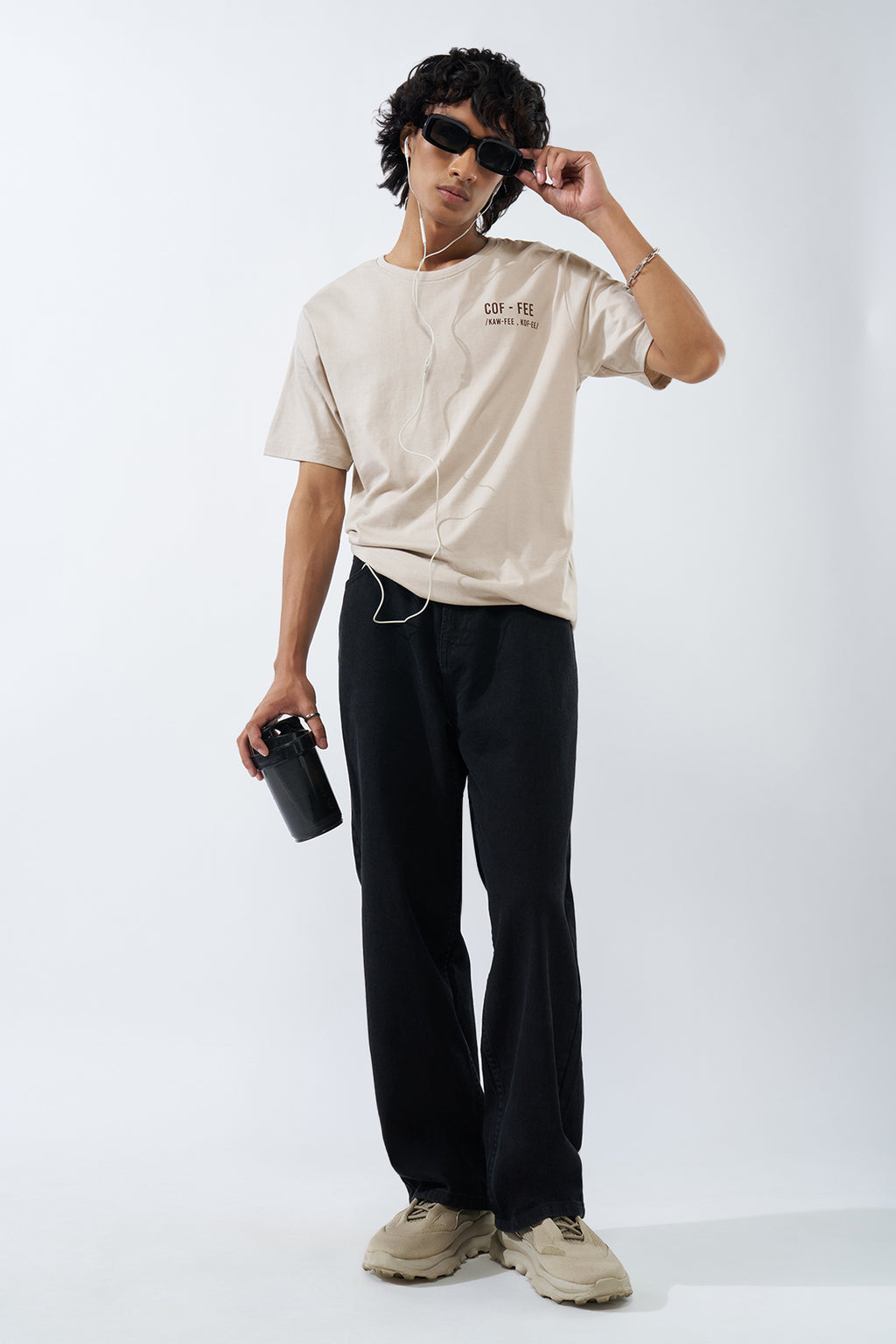 Beige Printed Regular Fit T-Shirt for Men - Image 6