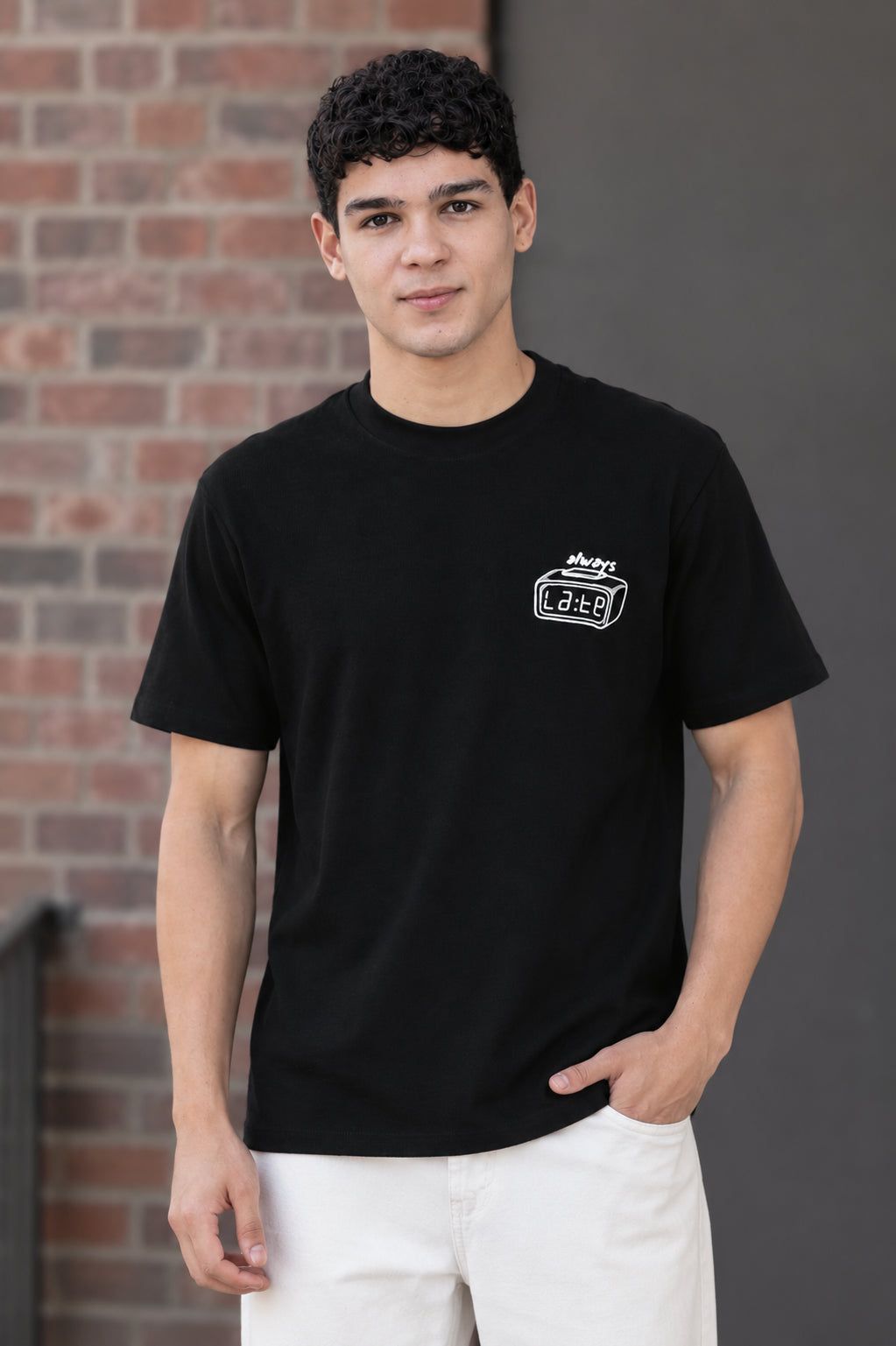 Black Printed Regular Fit T-Shirt for Men - Image 1