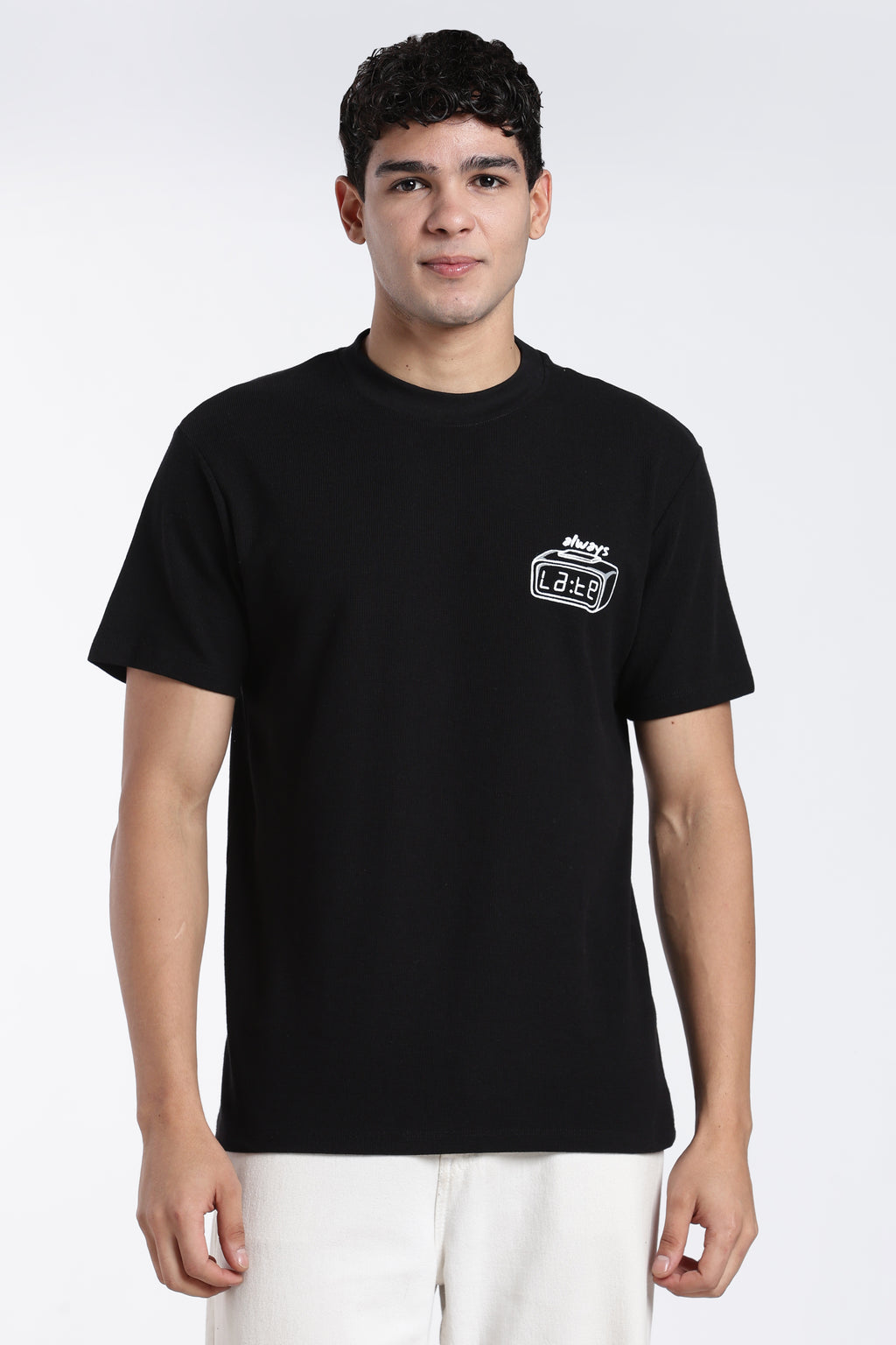 Black Printed Regular Fit T-Shirt for Men - Image 2