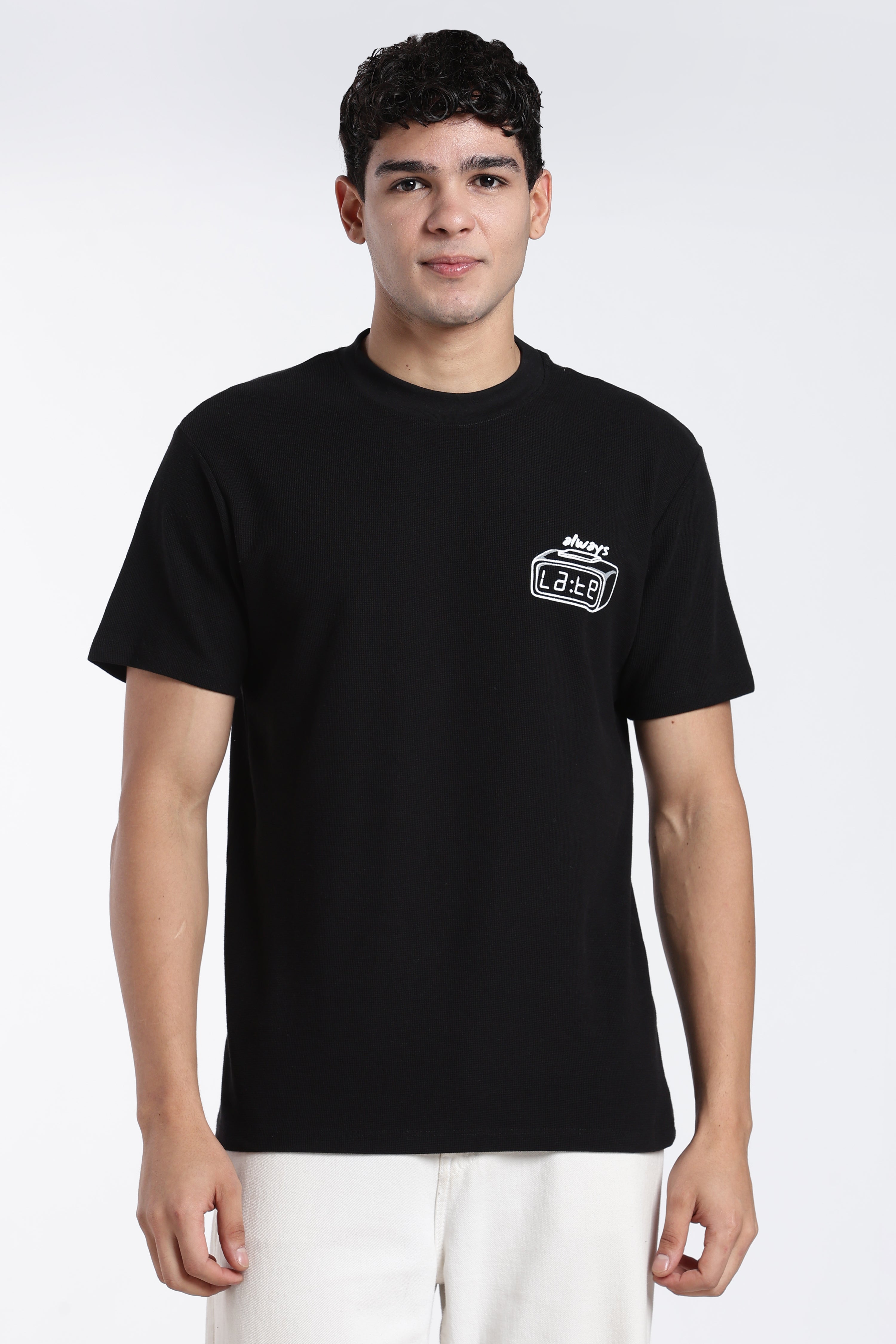 Black Printed Regular Fit T-Shirt for Men - Image 2