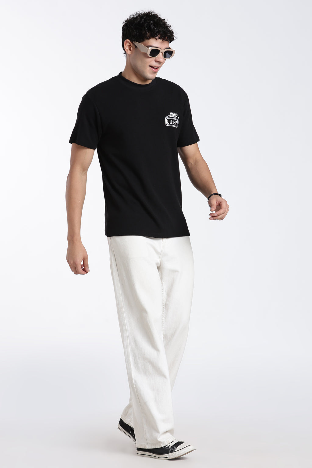 Black Printed Regular Fit T-Shirt for Men - Image 6