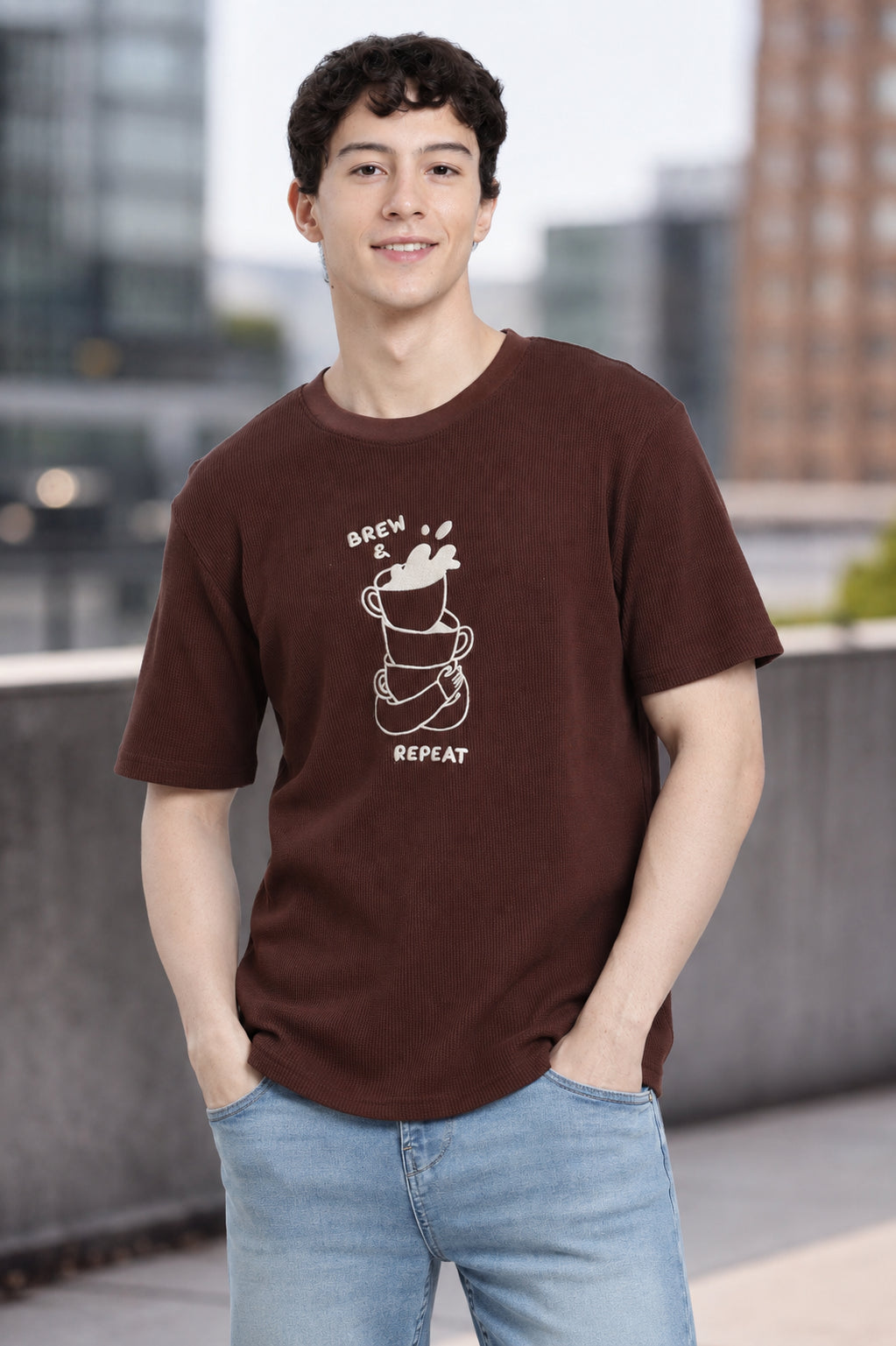 Brown Graphic Regular Fit T-Shirt for Men - Image 1