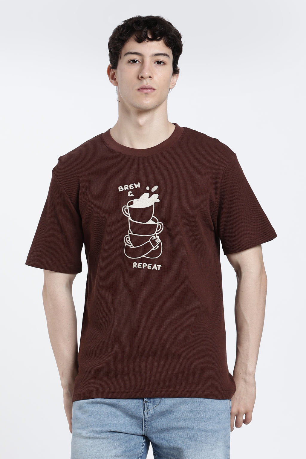 Brown Graphic Regular Fit T-Shirt for Men - Image 2