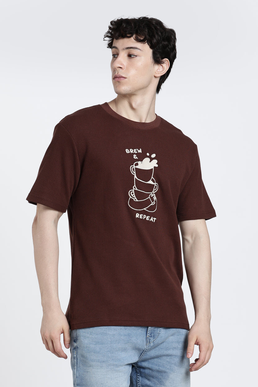 Brown Graphic Regular Fit T-Shirt For Men - Image 4