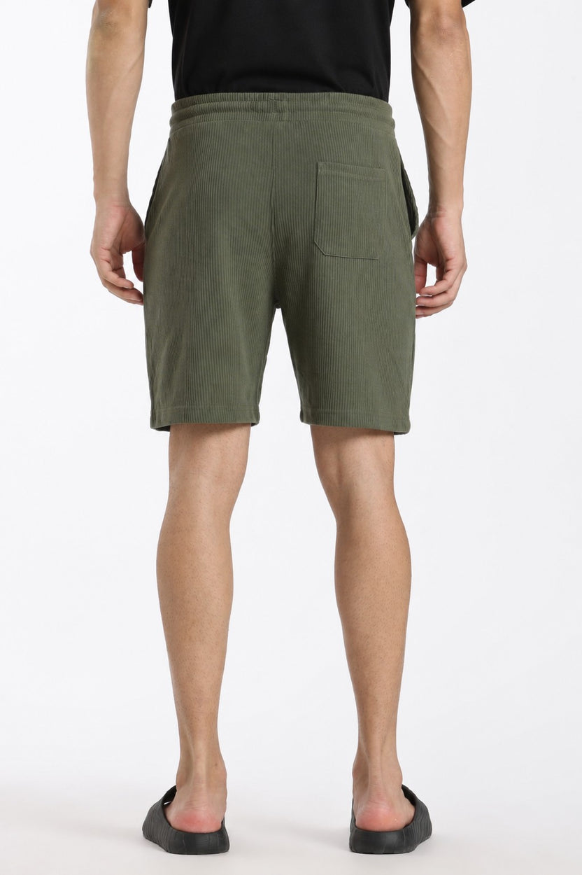Olive Textured Regular Fit Shorts For Men - Image 5