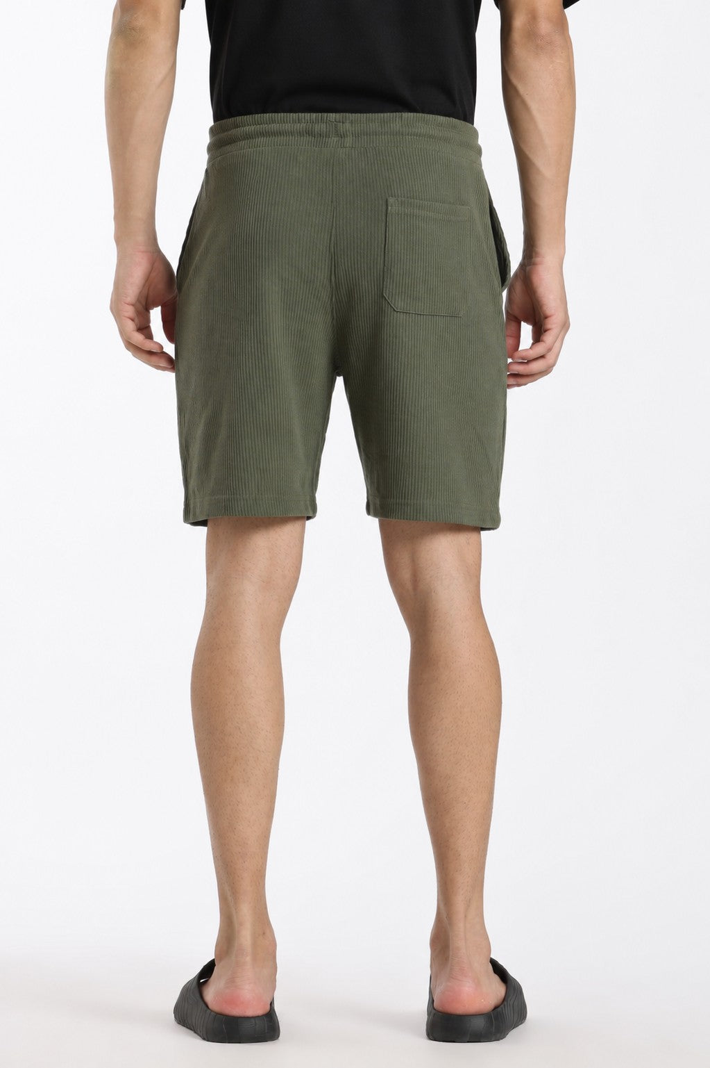 Olive Textured Regular Fit Shorts for Men - Image 5