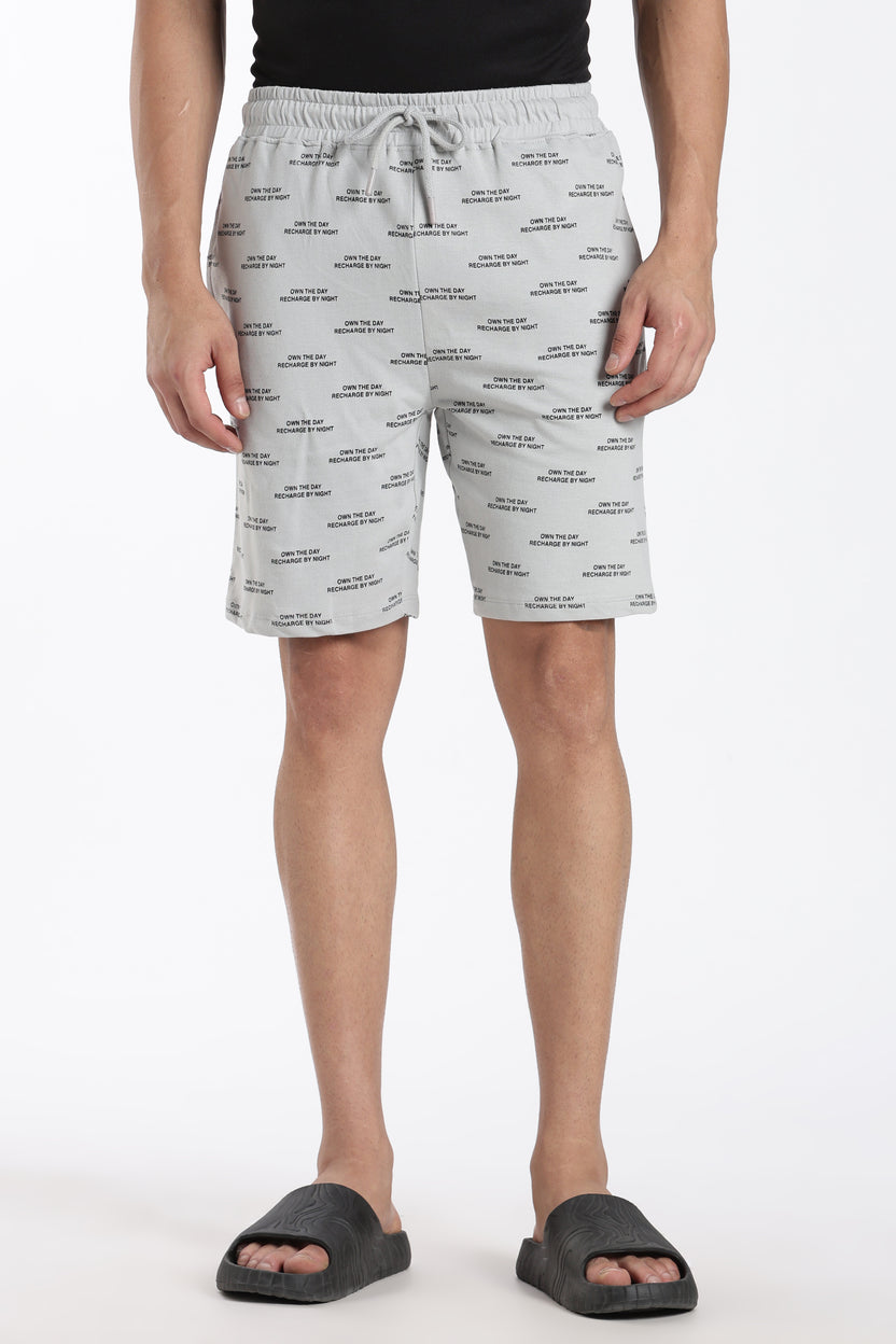 Grey Typographic Regular Fit Shorts - Image 2