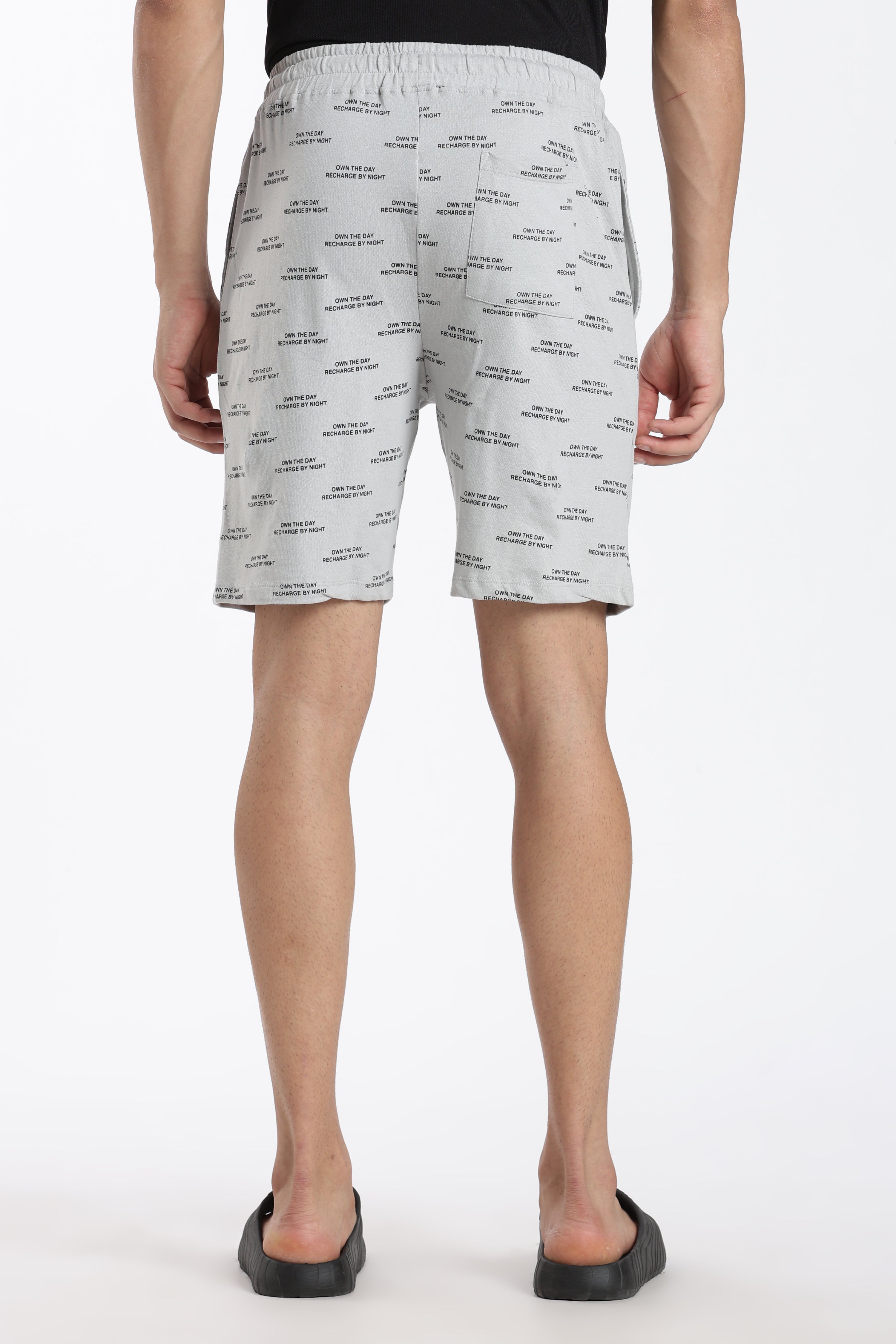 Grey Typographic Regular Fit Shorts for Men - Image 5