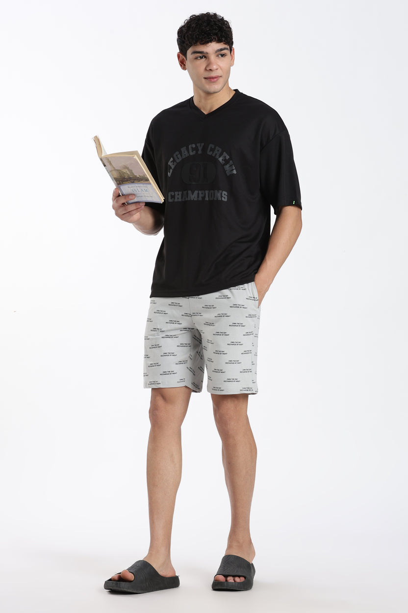 Grey Typographic Regular Fit Shorts - Image 6
