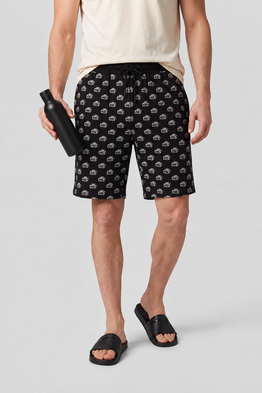 Black Printed Drawstring Lounge Shorts - Image 1