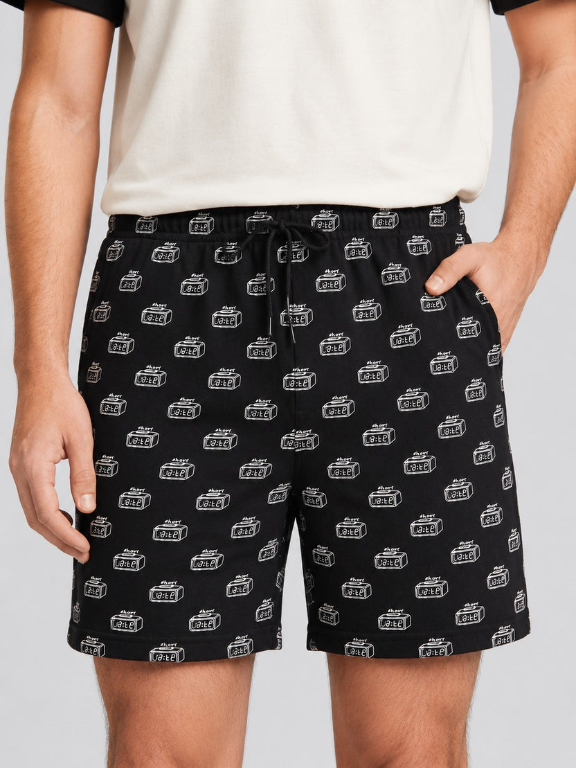 Black Printed Drawstring Lounge Shorts - Image 3