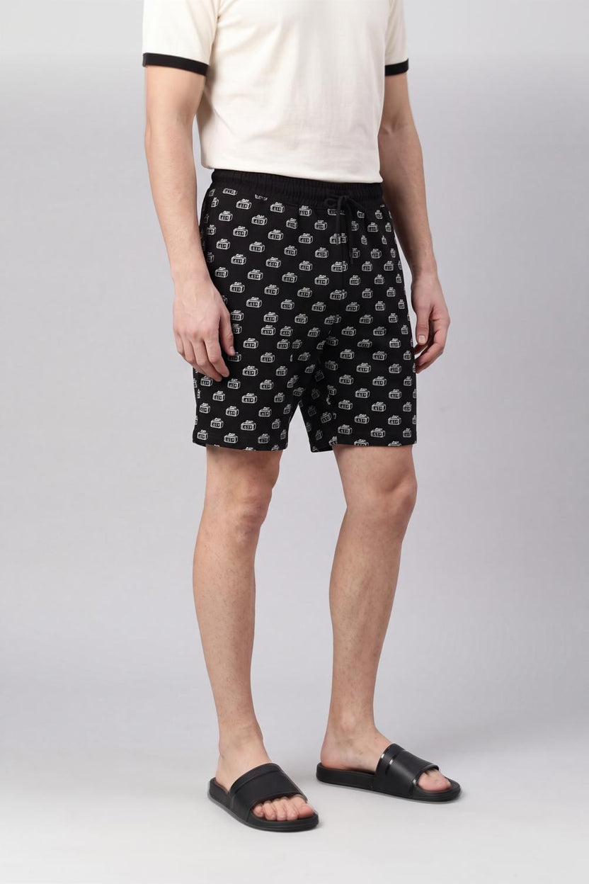 Black Printed Drawstring Lounge Shorts - Image 4