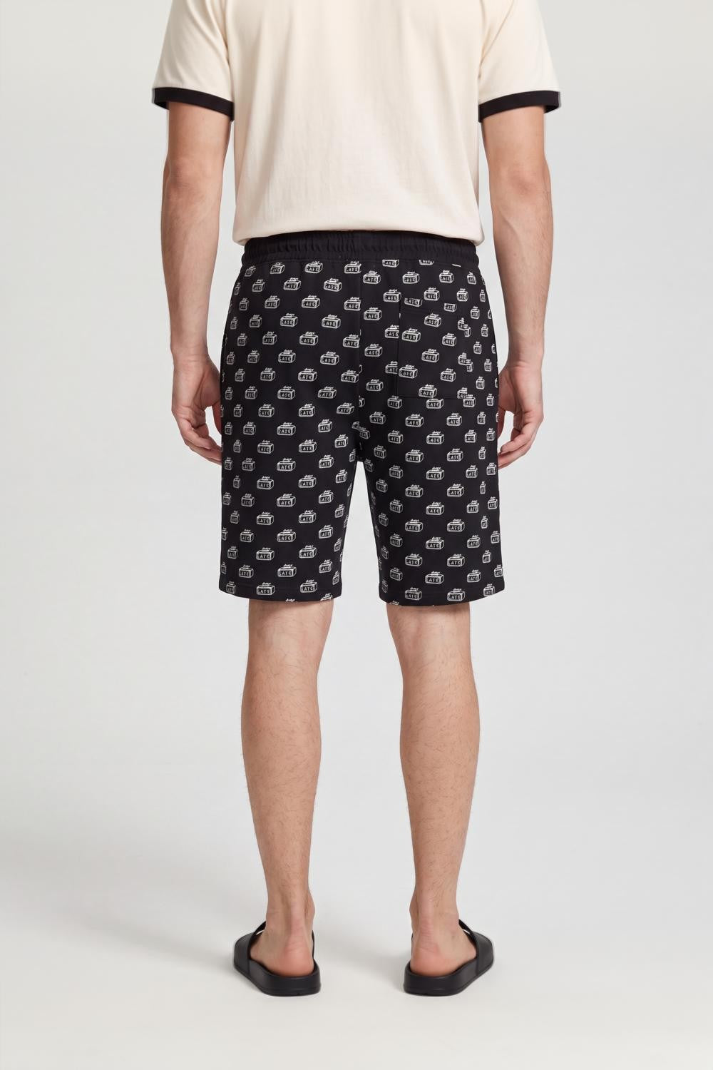 Black Printed Drawstring Lounge Shorts - Image 5