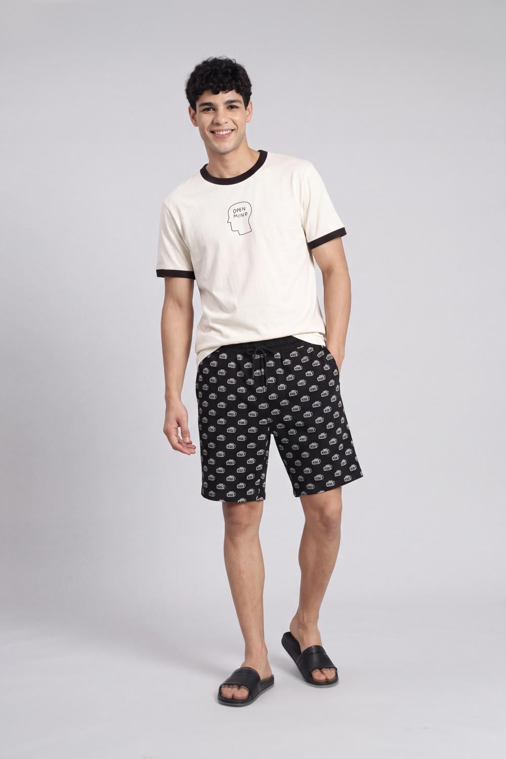 Black Printed Drawstring Lounge Shorts - Image 6