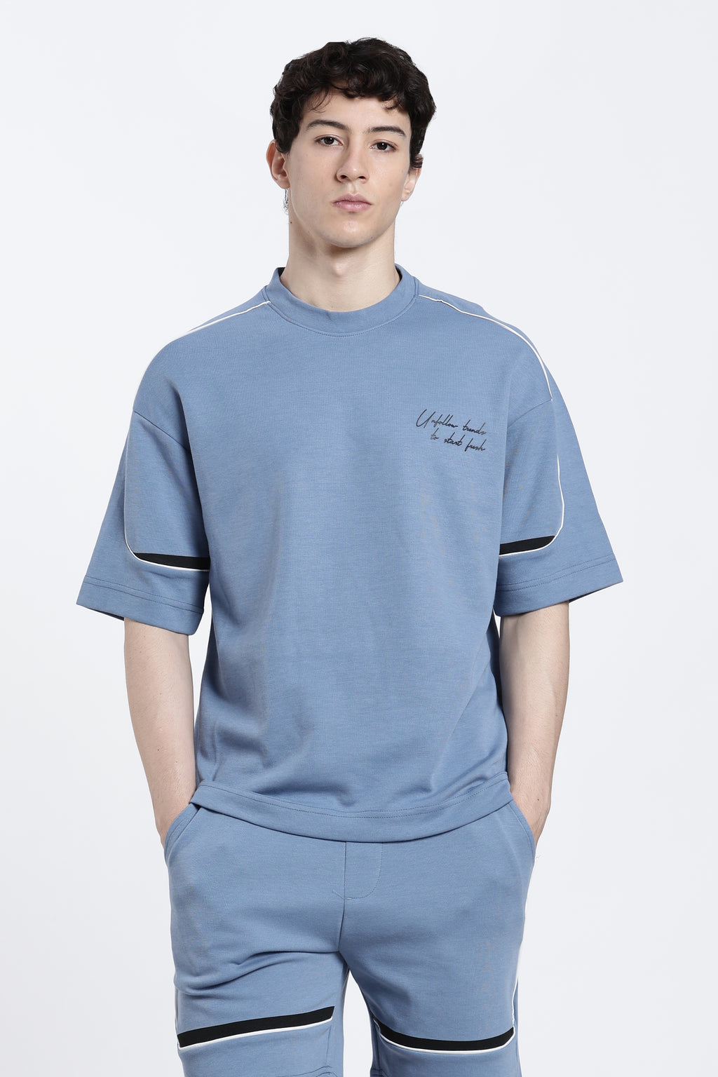 Denim Blue Printed Regular Fit T-Shirt for Men - Image 2