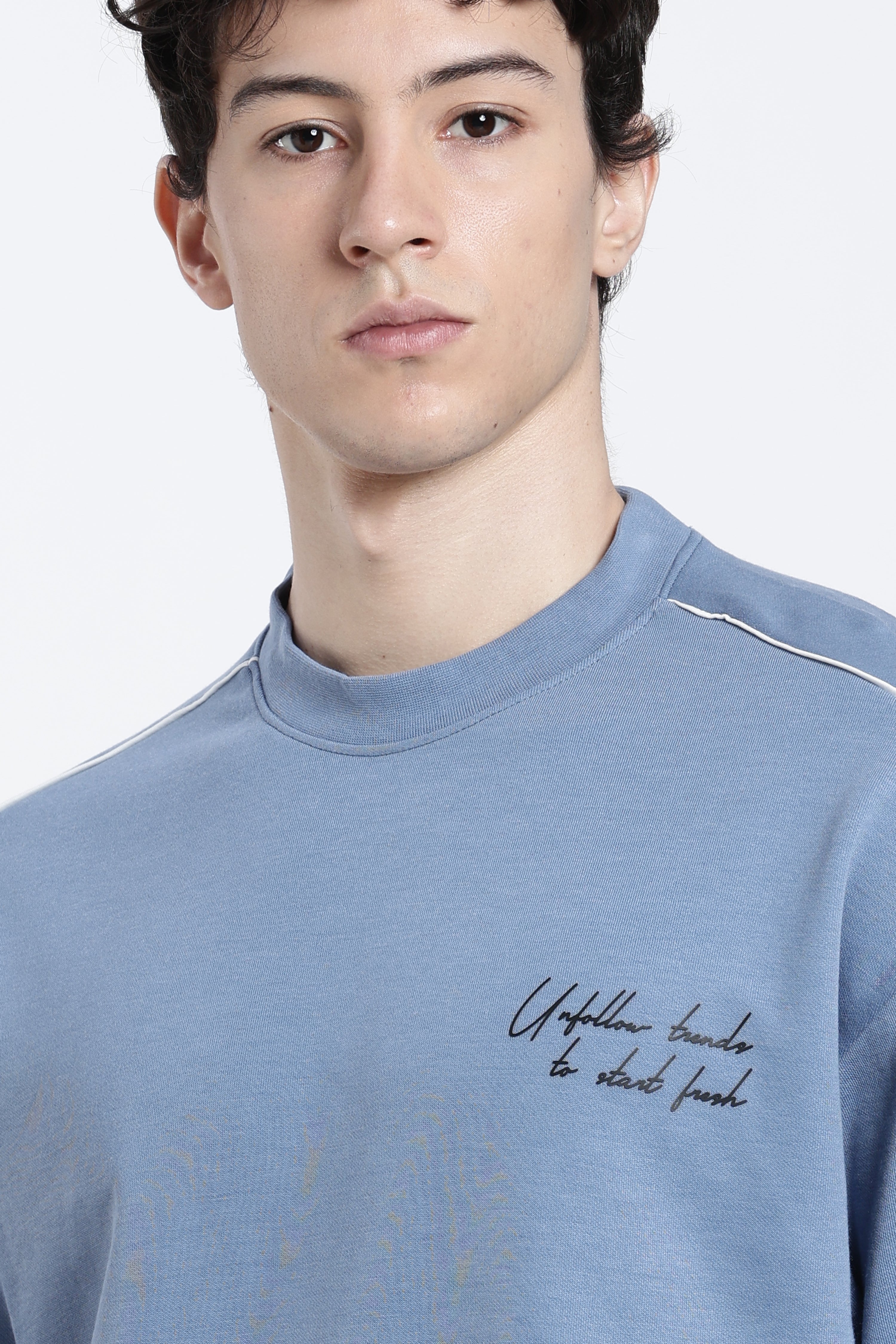 Denim Blue Printed Regular Fit T-Shirt for Men - Image 3