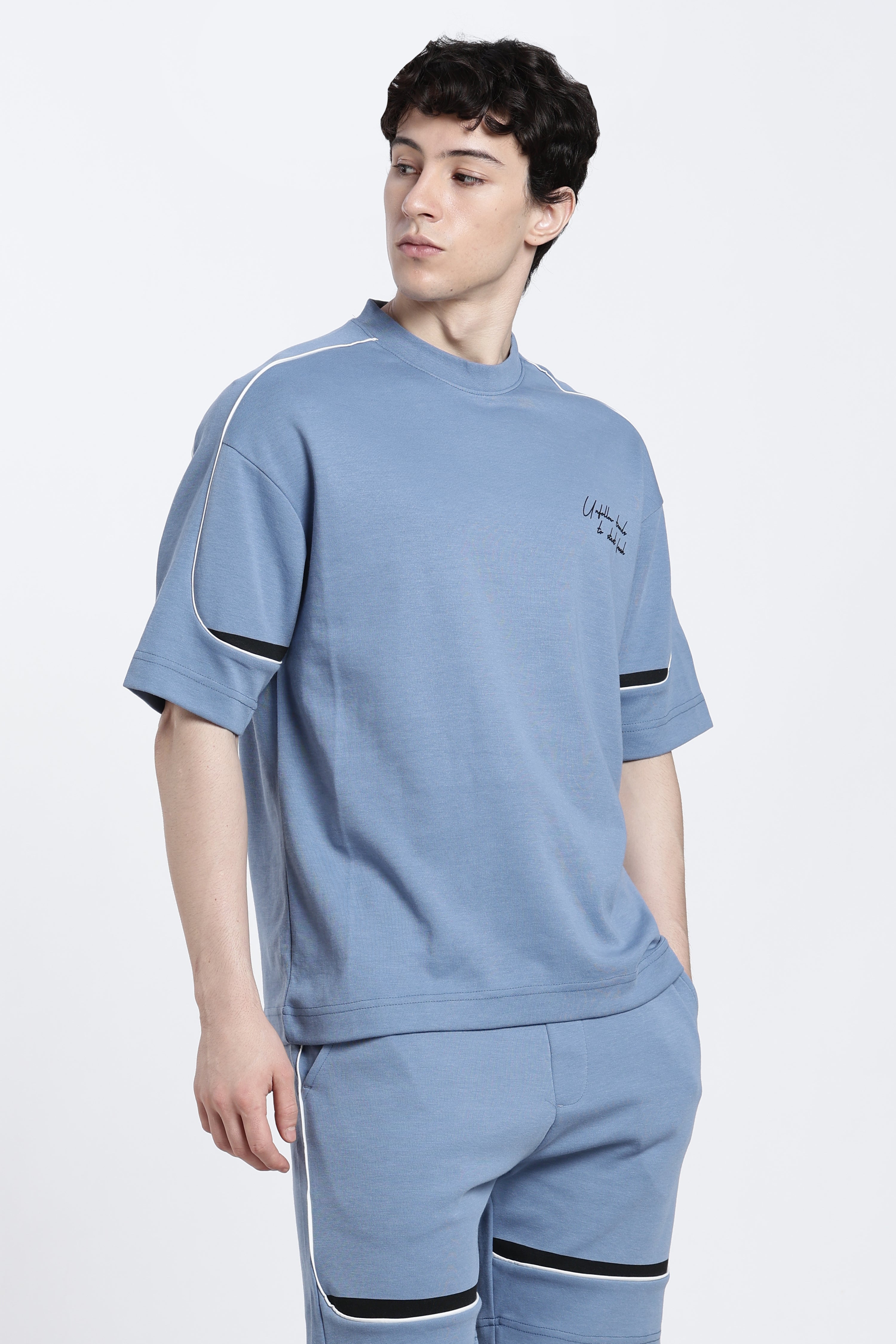 Denim Blue Printed Regular Fit T-Shirt for Men - Image 4