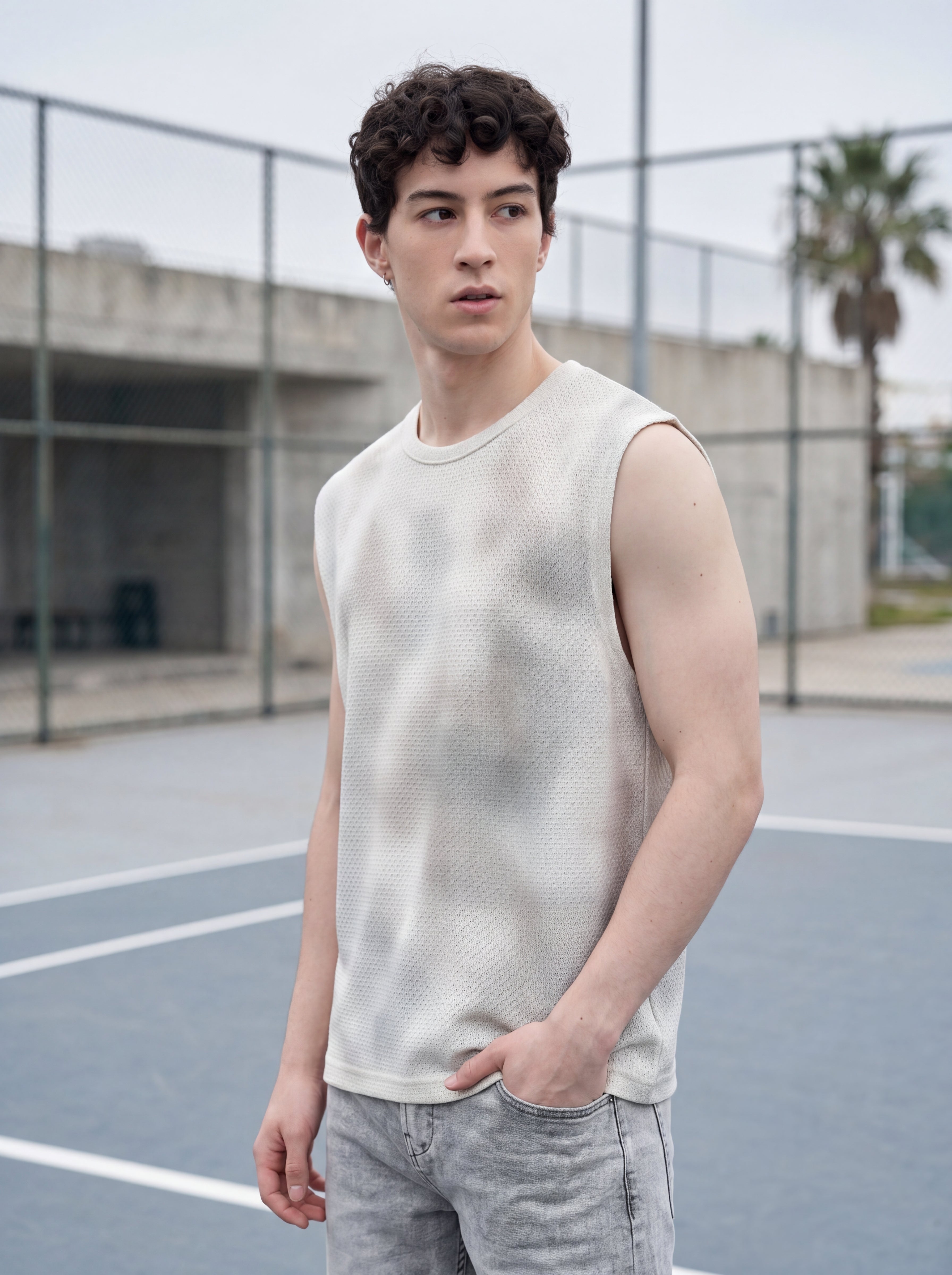 Off White Textured Regular Fit T-Shirt for Men - Image 1