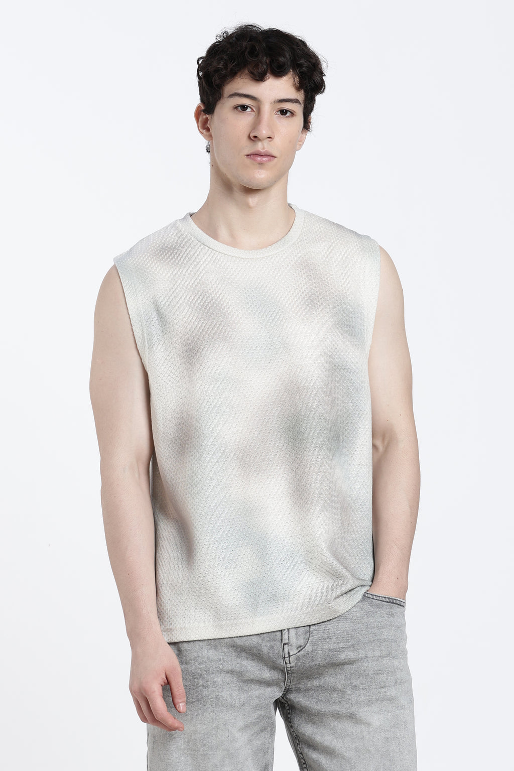 Off White Textured Regular Fit T-Shirt for Men - Image 2