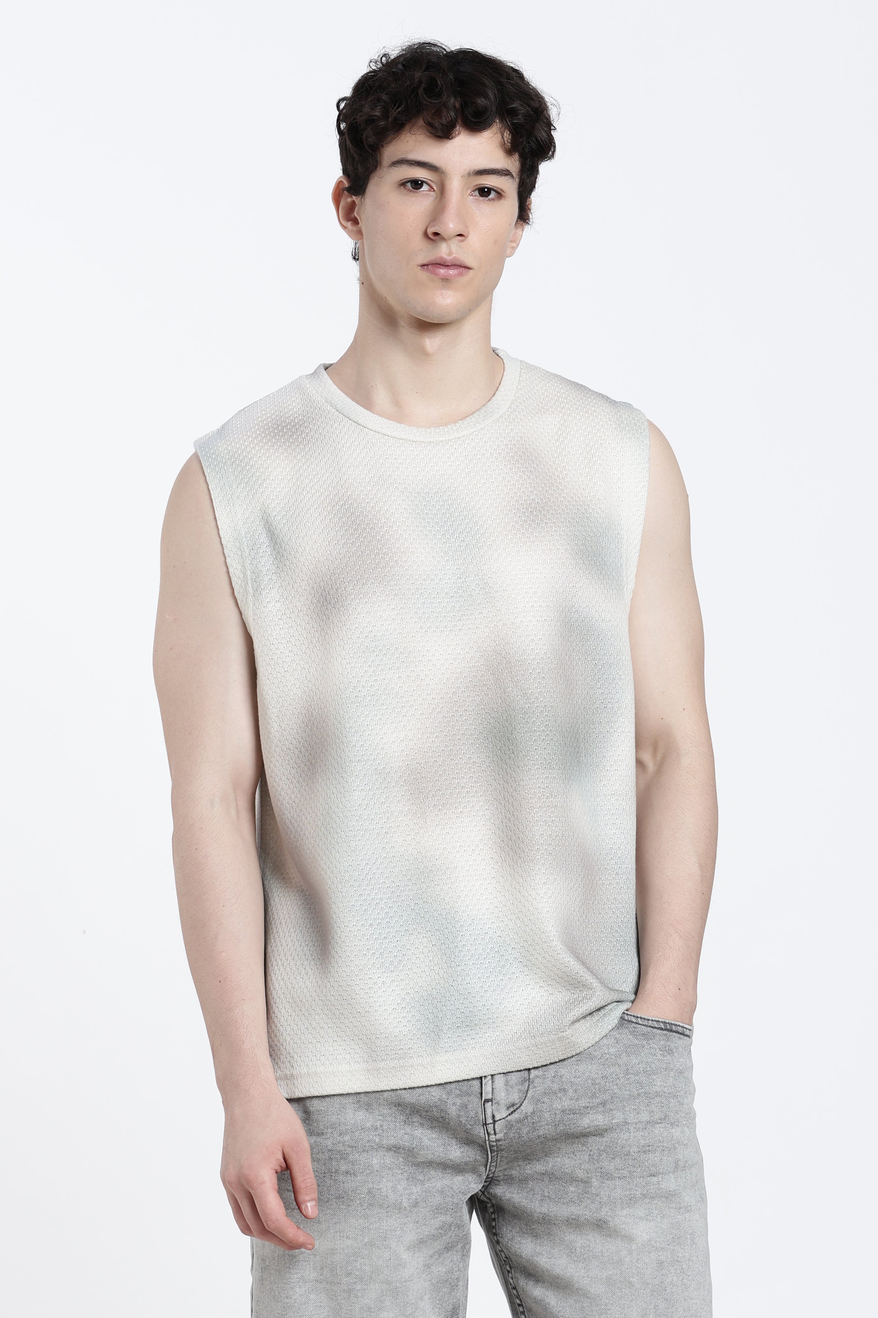 Off White Textured Regular Fit T-Shirt for Men - Image 2