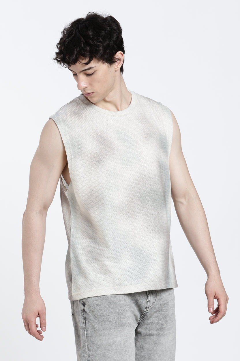 Off White Textured Regular Fit T-Shirt for Men - Image 4