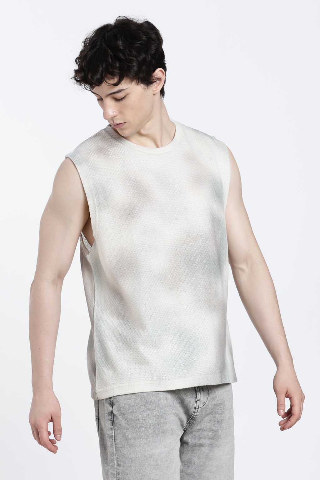 Off White Textured Regular Fit T-Shirt for Men - Image 4