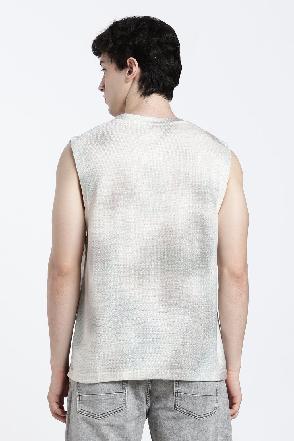 Off White Textured Regular Fit T-Shirt for Men - Image 5