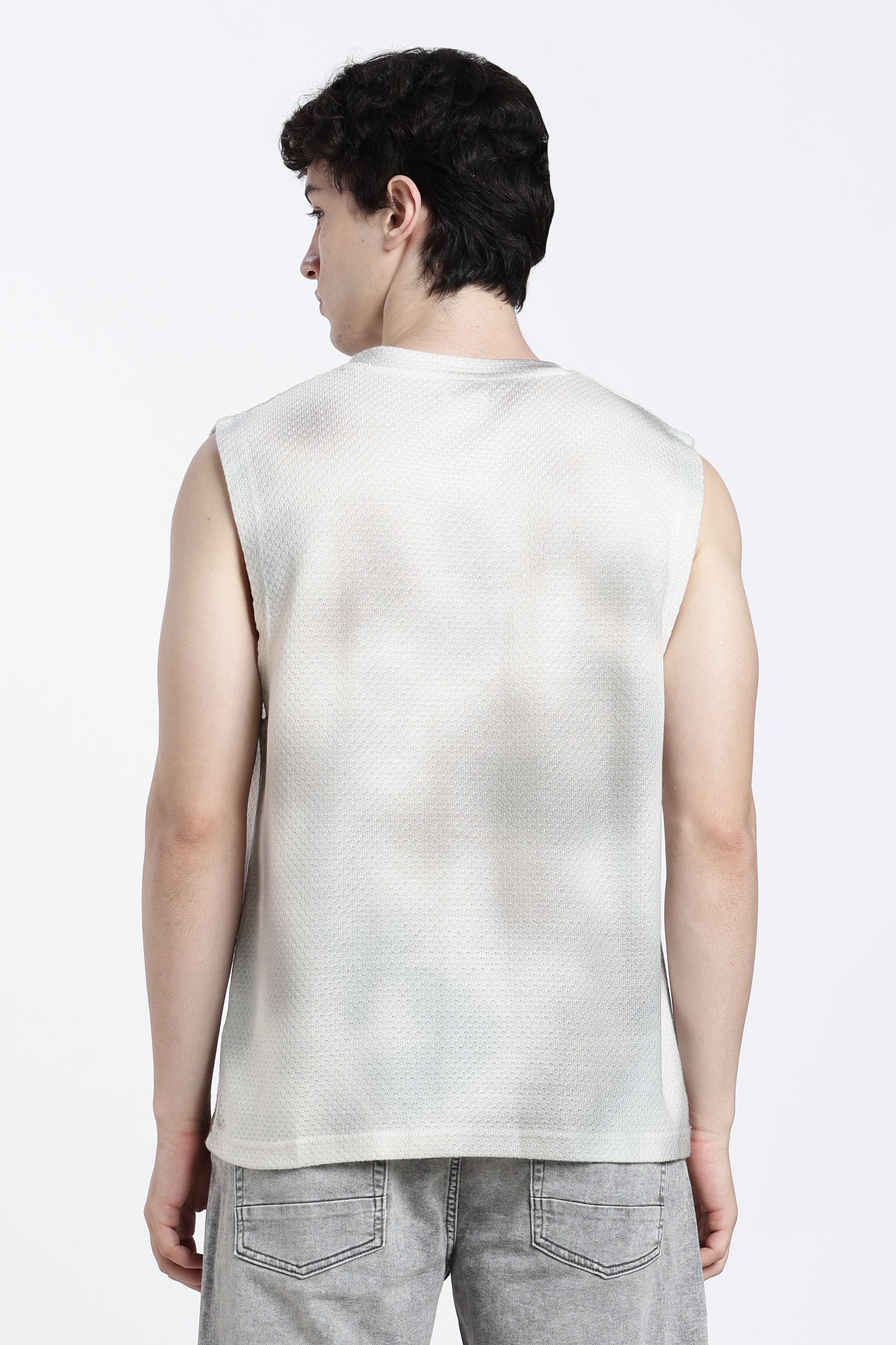 Off White Textured Regular Fit T-Shirt for Men - Image 5