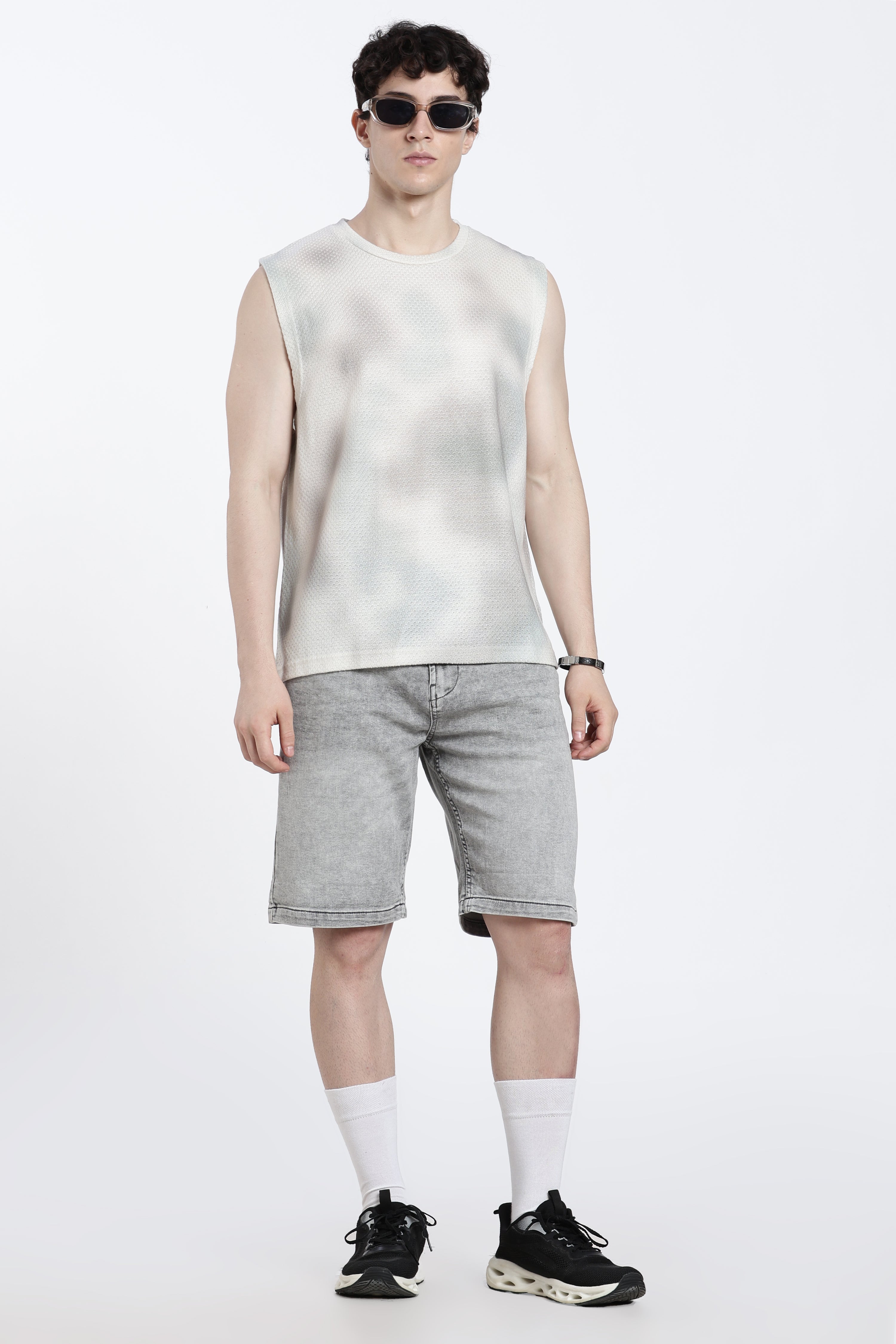 Off White Textured Regular Fit T-Shirt for Men - Image 6