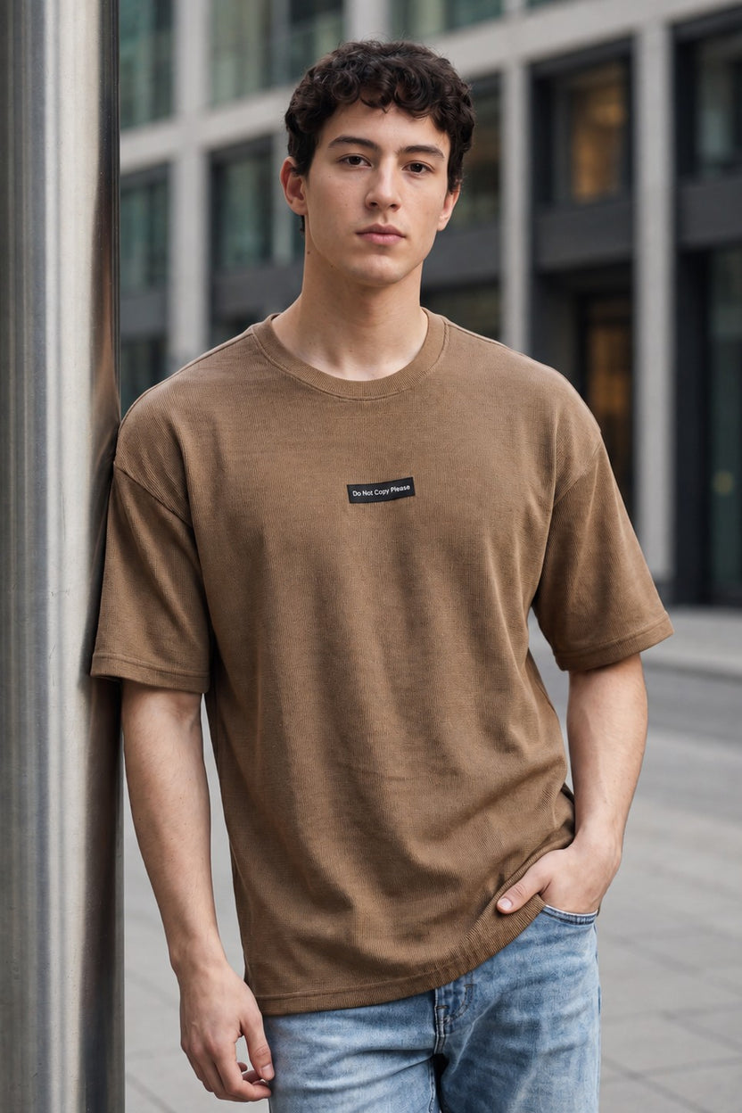 Brown Textured Regular Fit T-Shirt For Men - Image 1