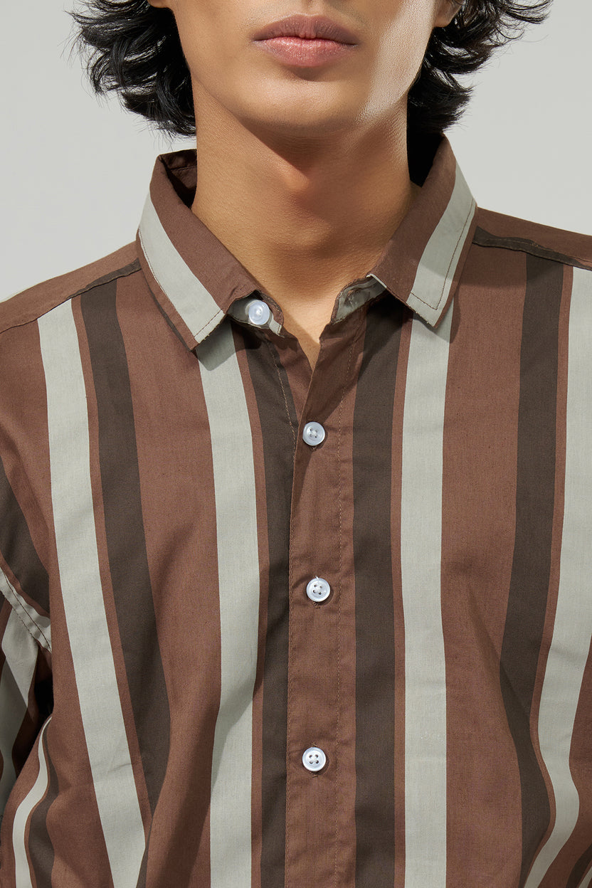 Brown Striped Regular Fit Shirt For Men - Image 2