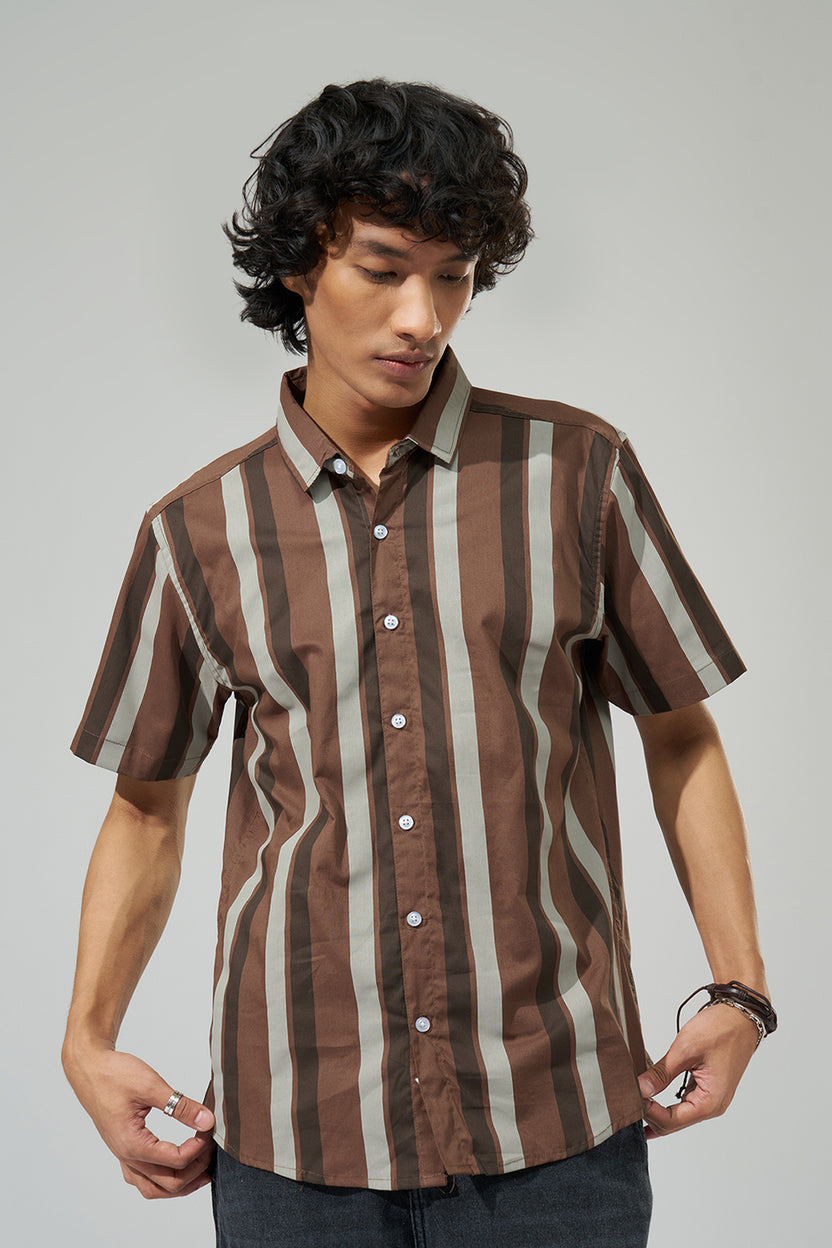 Brown Striped Regular Fit Shirt For Men - Image 3