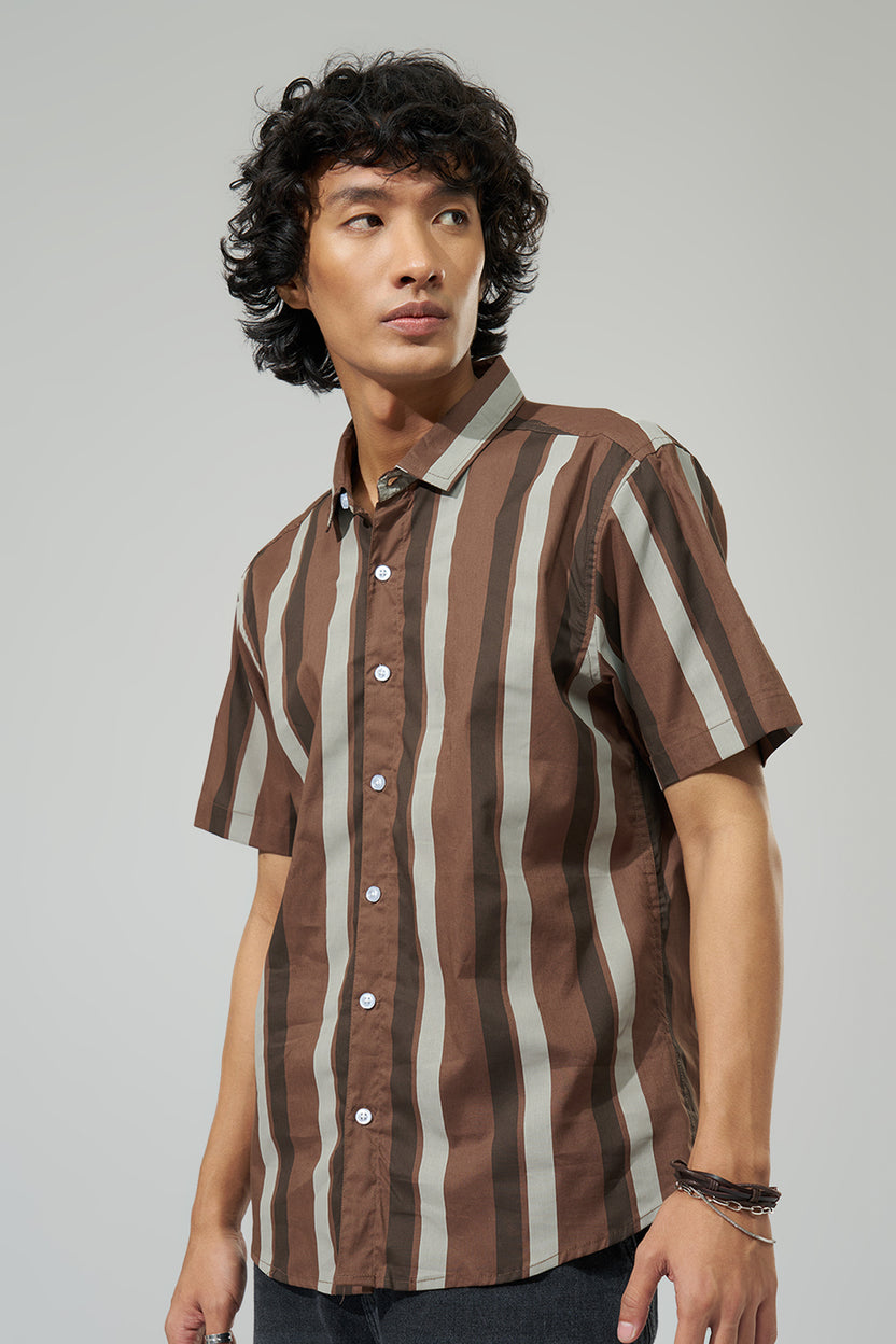 Brown Striped Regular Fit Shirt For Men - Image 4