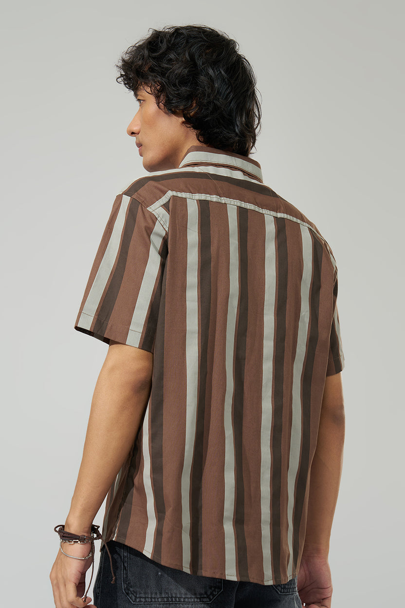 Brown Striped Regular Fit Shirt For Men - Image 5