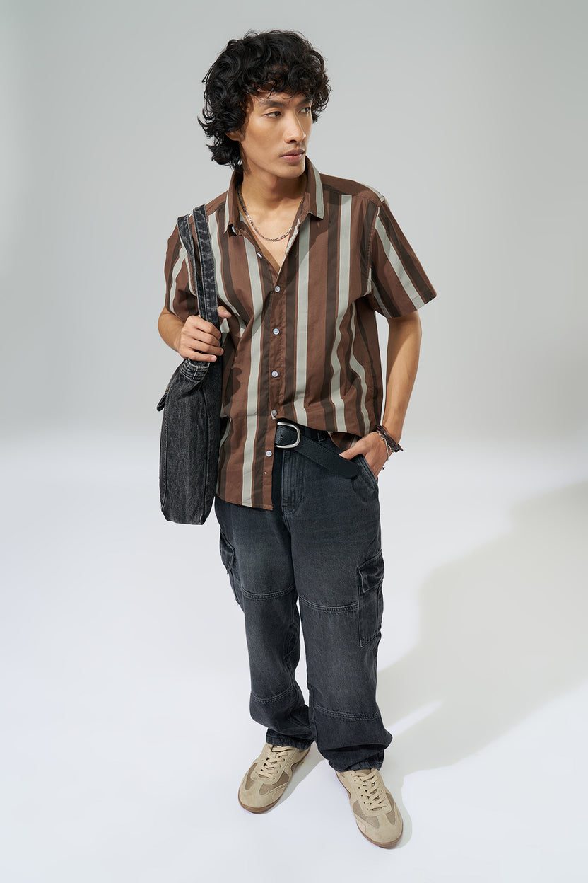 Brown Striped Regular Fit Shirt For Men - Image 6