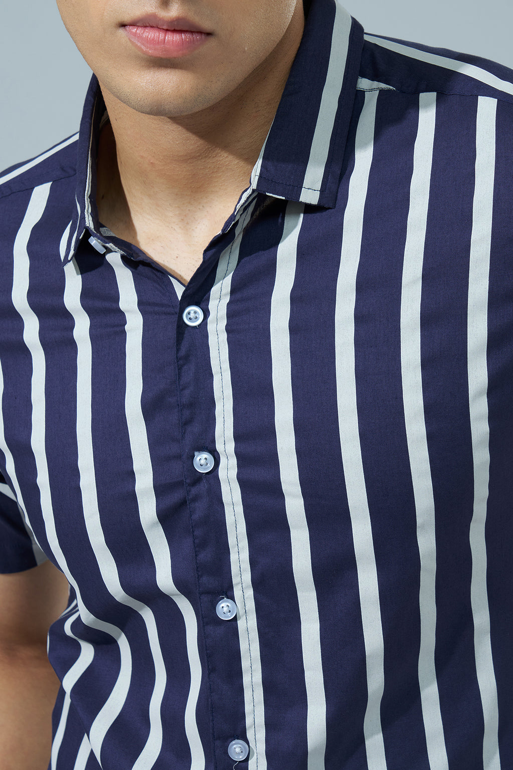 Navy Striped Regular Fit Casual Shirt for Men - Image 3