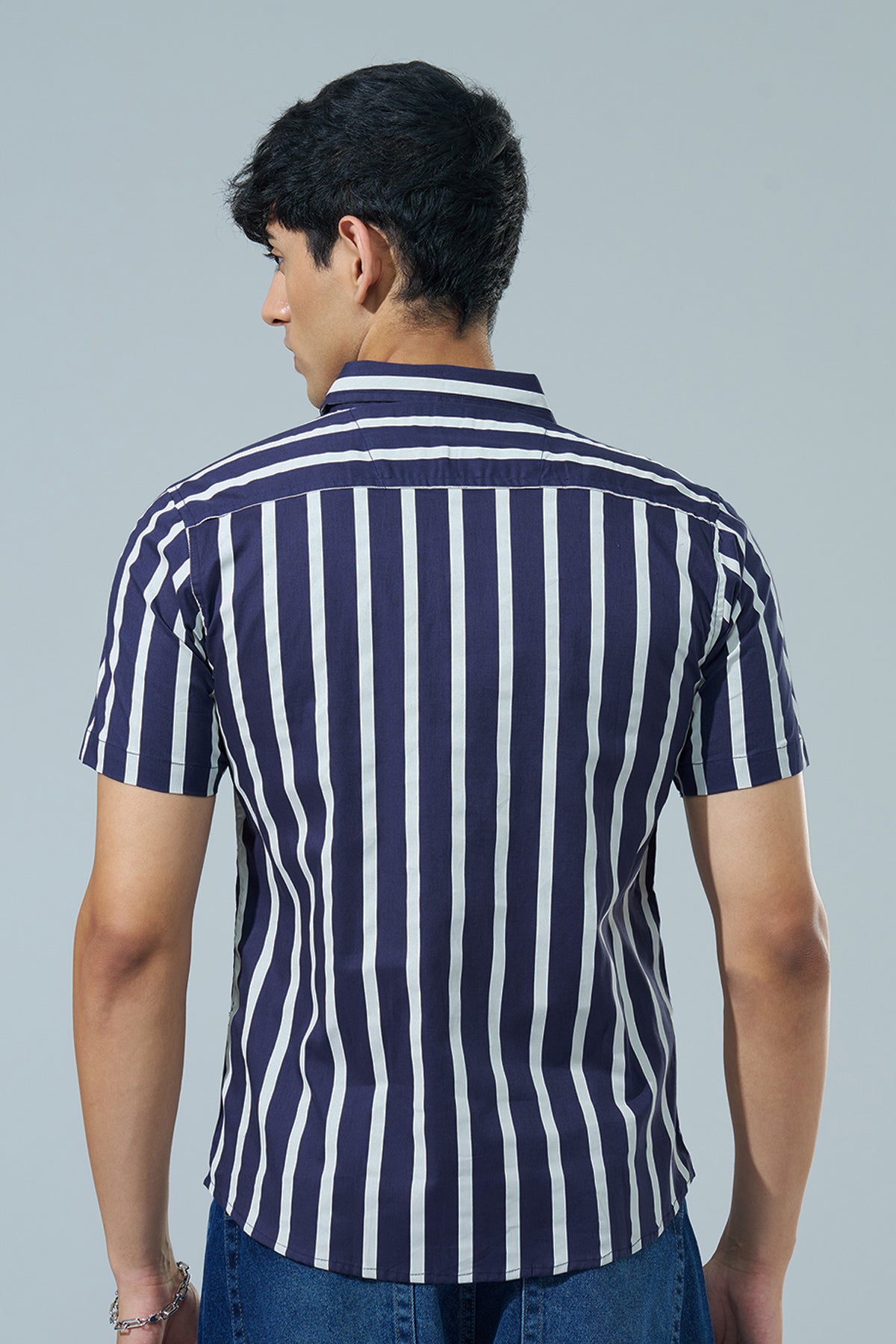 Navy Striped Regular Fit Casual Shirt for Men - Image 5
