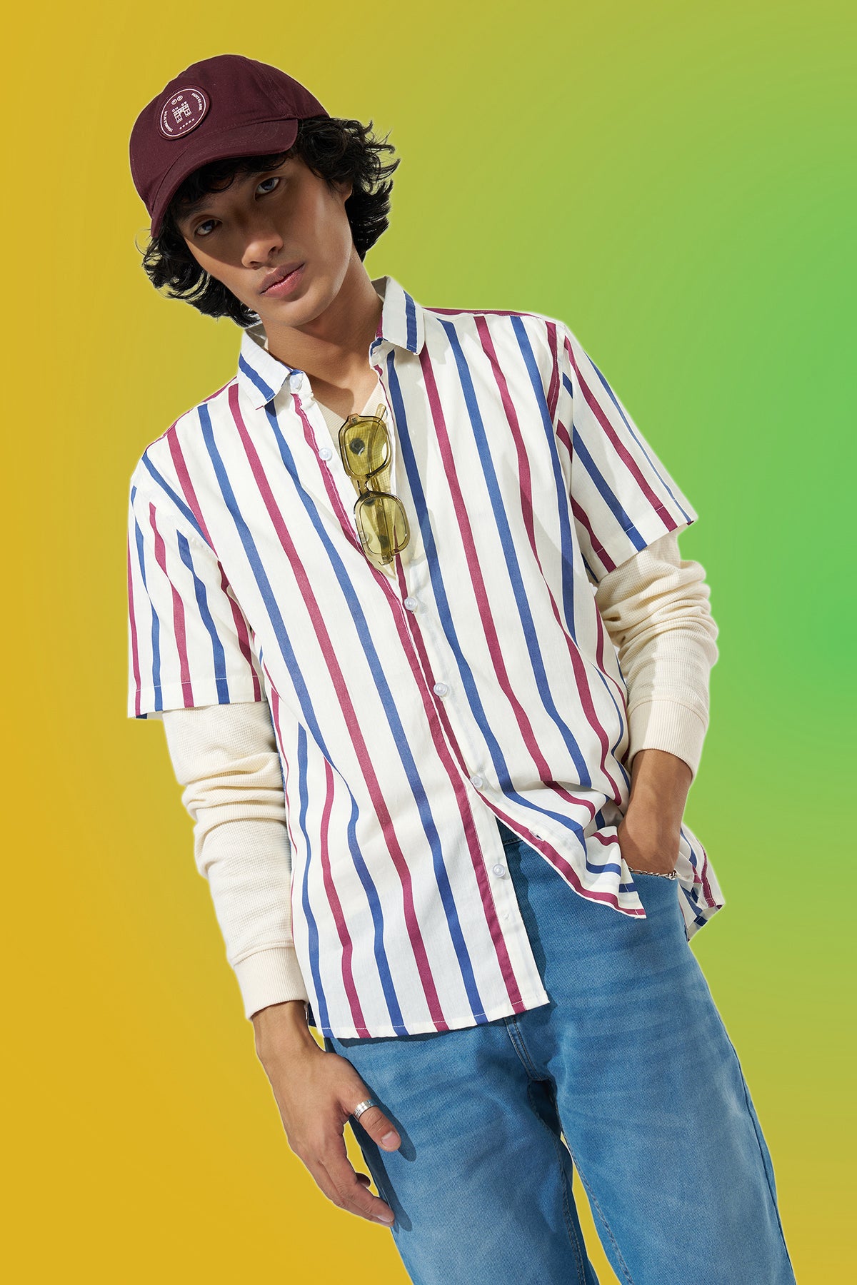 Off-White Striped Regular Fit Shirt for Men - Image 1