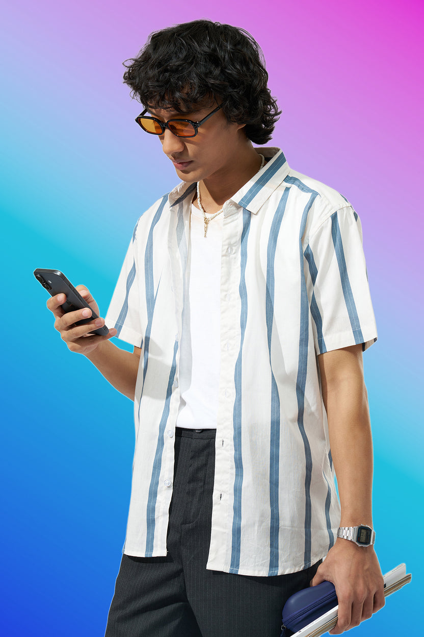 Off-White Striped Regular Fit Shirt For Men - Image 1
