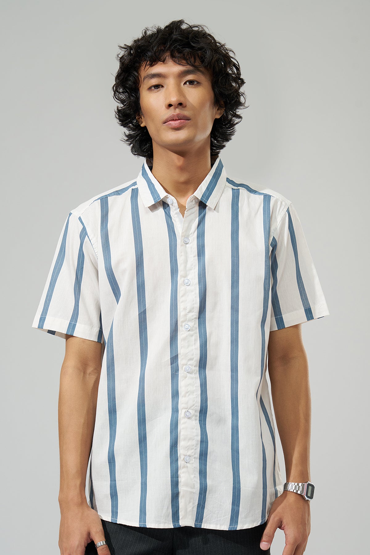 Off-White Striped Regular Fit Shirt for Men - Image 3