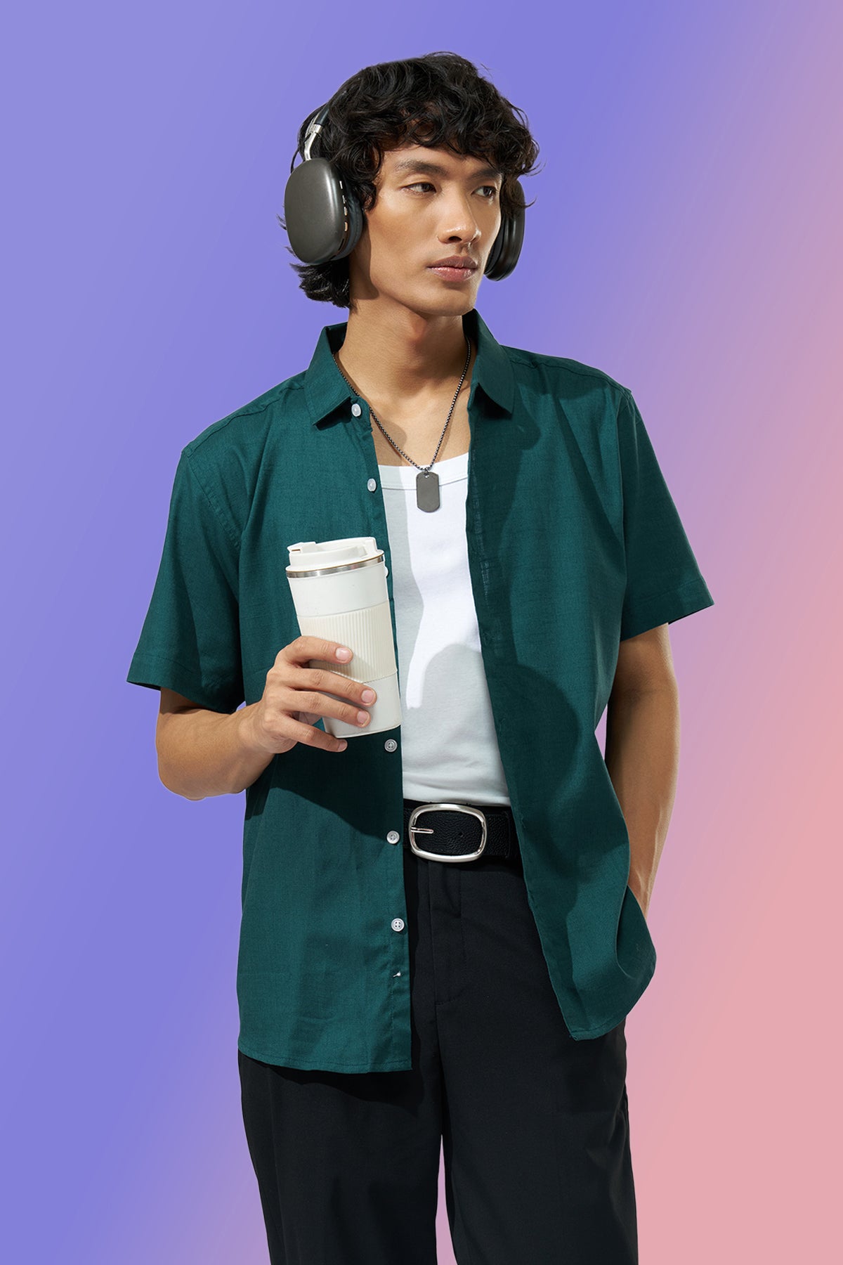 Teal Solid Regular Fit Shirt for Men - Image 1