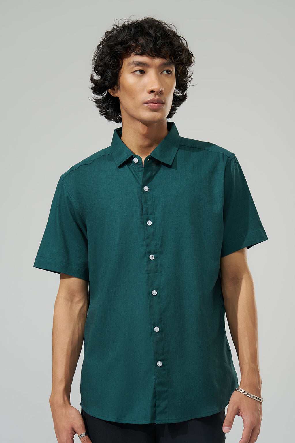 Teal Solid Regular Fit Shirt for Men - Image 3